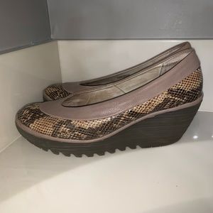 Fly London snake skin pattern wedges